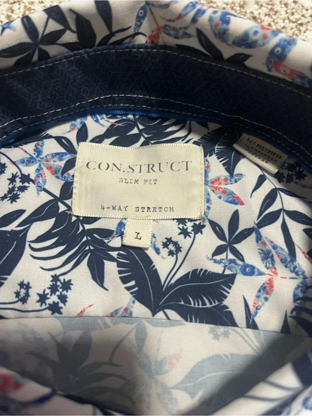 CON.STRUCT Slim Fit Floral Button Up Shirt Men’s Large Stretch Short Sleeve - Picture 3 of 7